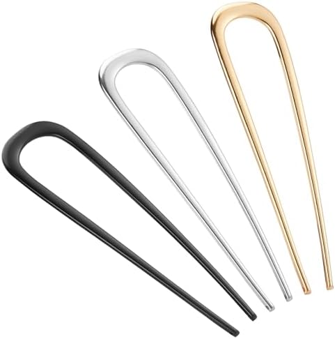BEoffer French Hair Pin 3PCS Metal Hair Pins for Women Elegant French Twists, Buns and Updos with No Hair Damage, U-shaped French Pin Great Hold and Comfortable Keeps Hair in Place (Gold Black Silver)