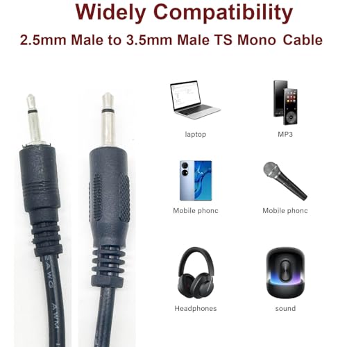 2 cables adaptadores de 2.5mm mono a 3.5mm mono de 30 cm miniatura 5