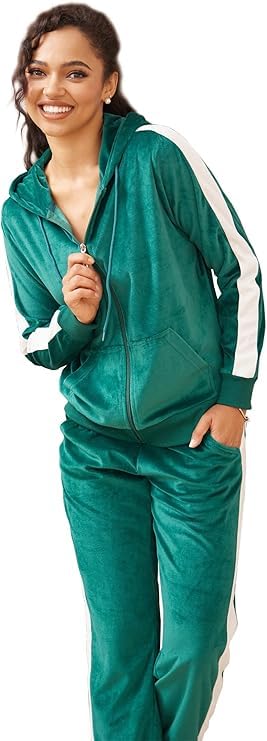 Image of LeeHanTon Sweat Suits for Women Set Comfortable Sweat Outfits Workout Suit Zip Velour Hoodie and Jogger Sport Suit
