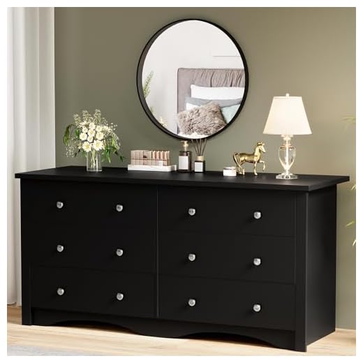 Modern Black 6-Drawer Dresser for Home