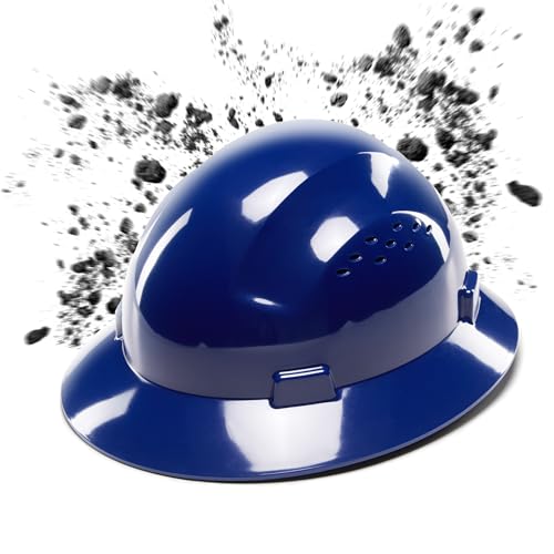 COOLJOB Full Brim Hard Hat OSHA Construction Work Approved HDPE Safety Helmet with 4 Point Adjustable Ratchet Suspension Class E G & C Blue