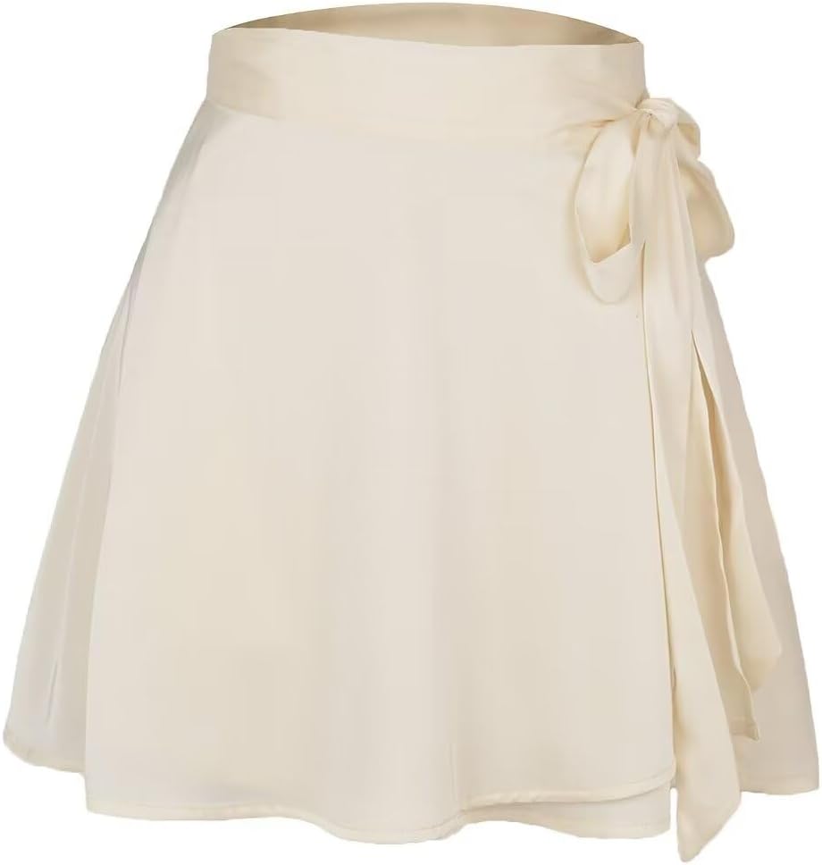 Women's Adjustable Wrap Around Tie Belt Skirt Silky Satin Mini Skirt Summer Skirts - Image 5