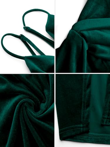 Image of Missufe Women's Sleeveless Spaghetti Strap Wrap V Neck Bodycon Ruched Slit Midi Party Cocktail Velvet Dress
