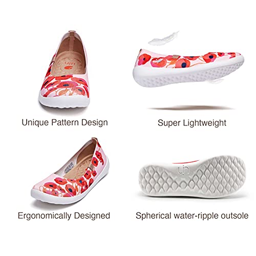 Uin Women's Ballet Flats Cute Casual Fancy Art Painted Travel Comfort Soft Round Toe Knitted Shoes Hibiscus (36) #TOP5
