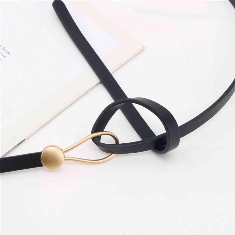 Thin Belt for Women, No-hole Knotted Belt, Adjustable Knot Skinny Belt, Fashion Waist Belt for Dress Shirt-Black4