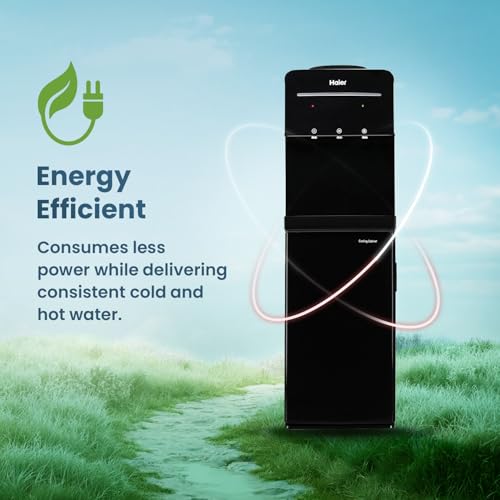 Image of Haier Hot, Cold, Normal Water Dispenser with Cooling Cabinet, Floor Standing Water Dispenser, Black