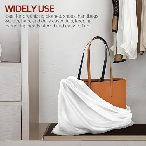 Image of Silk Dust Bag for Handbag, Purses, Shoes, Boots - Silk Drawstring Dustproof Storage Pouch, Reusable and Travel Organizers (2, White, 20in x 20in)
