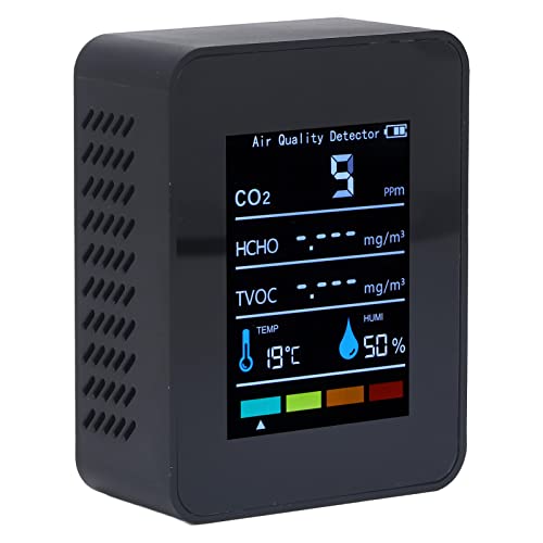CO2-Detektor, 5-in-1-Raumluftqualitätsmonitor, tragbarer LCD-TVOC-HCHO-Temperatur-Feuchtigkeitssensor-Tester, Farbdisplay mit Hintergrundbeleuchtung, Messgerät für Zuhause, Büro,