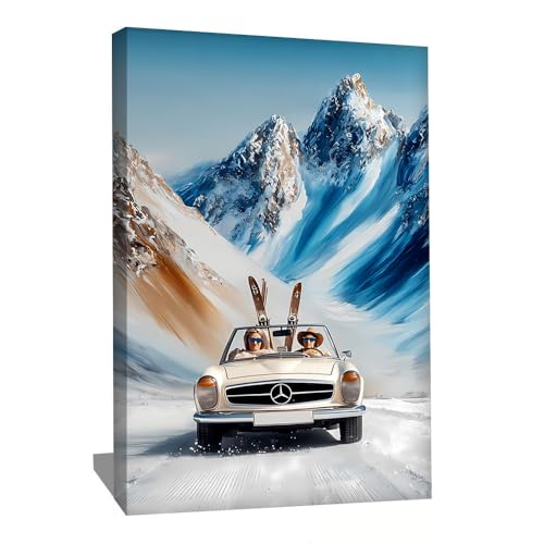 Alessio Cacciatore Quadro per auto vintage - Decorazione da parete di lusso - Stampa su tela montagna - Quadro montagna neve - Decorazione da parete Chalet - Tela moderna Design Soggiorno (40 x 30 cm)