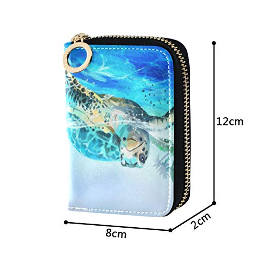 MOYYO RFID Credit Card Holder Case Watercolor Drawing Sea Turtle Leather Printed Zipper Card Case Wallet for Women Girls4