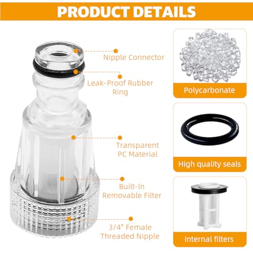 Image of HASTHIP Washer Connectors Set of 12Pcs High Pressure Washer Connectors Adapters with 6Pcs 1 /2 Inches Quick Connectors & 6Pcs 3 /4 Inches Transparent Hose Connectors with Built in Filter
