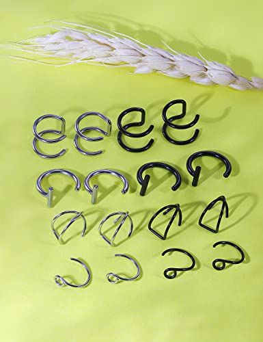 Ftovosyo Fake Lip Rings T Shaped Stainless Steel Gothic Clip on Non Piercing Nose Ring Double Cartilage Helix Earrings Ear Cuff for Women Men4