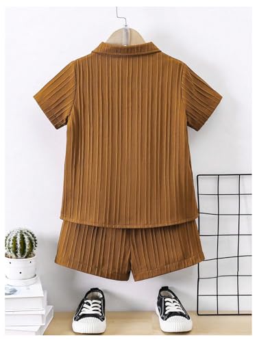 Image of SweatyRocks Boy's 2 Piece Summer Vacation Outfits Short Sleeve Collar Button Down Shirt and Shorts Clothing Set