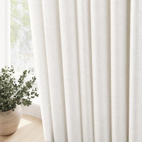 Image of Nanspring Ivory White Linen Curtains 102 Inches Length for Living Room Extra Long 2 Panels Grommet Light Filtering Farmhouse Large Sheer Window Drapes Flax Burlap Soft Curtain for Sliding Glass Door