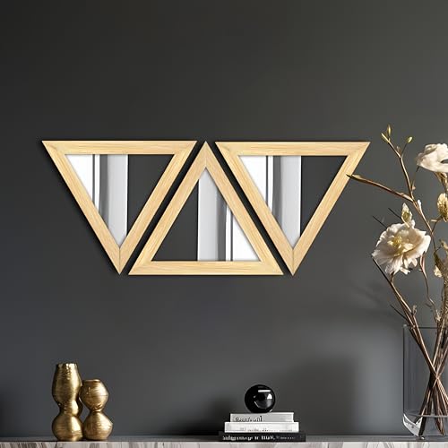 Image of Art Street Triangle Decorative Wall Mirror Set of 3 Triangle Shape Mirror for Home Decoration, Size-10X10 Inch, Framed