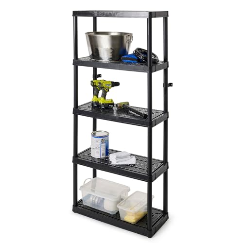 Image of Gracious Living 5 Shelf Fixed Height Ventilated Medium Duty Storage Unit Organizer System for Home, Garage, Basement, and Laundry, Black (2 Pack)