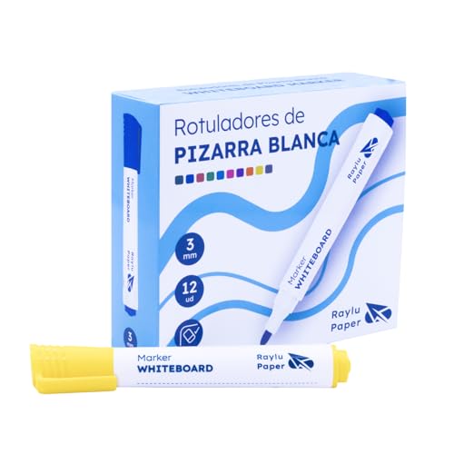 Raylu Paper Lot de 12 Feutres Effaçables Jaune pour Tableau Blanc, Pointe Ronde 3 mm, Effaçage à Sec, Non Toxiques, pour Tableau Blanc et Tableau Magnétique (Jaune, 12 unités)