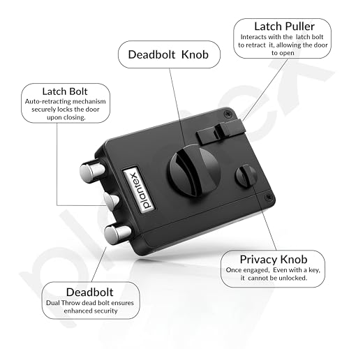 Image of Plantex Heavy Duty Rim Locks for Main Door /Door Lock for Main Door with 4 Keys /Suitable for Inside Opening Wooden Door - Pack of 1 (Z-Black)