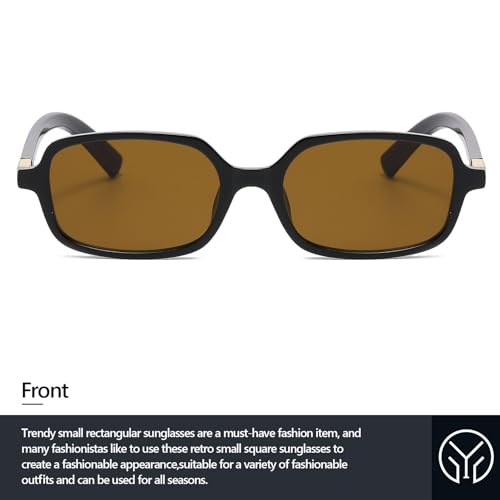Retro Rectangular Sunglasses for Women Men Trendy Small Square Sun Glasses 90s Vintage Shades (Black/Brown)4