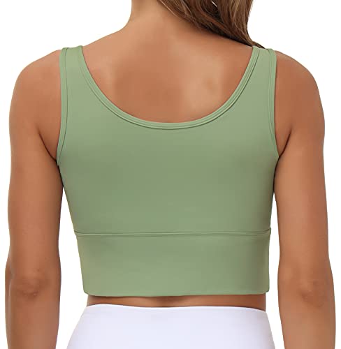 The Gym People Womens Longline Sports Bra Padded Crop Tank Tops Workout Yoga Bra With Removable Pads (Light Green, Small, S) #TOP4