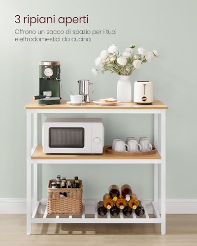 VASAGLE Isola da Cucina con Ampio Piano di Lavoro, Scaffale a 3 Livelli, Struttura in Acciaio, 60 x 100 x 90 cm, Stile Industriale, Facile da Montare, Beige Rovere e Bianco KKI005W09 - Immagine 3