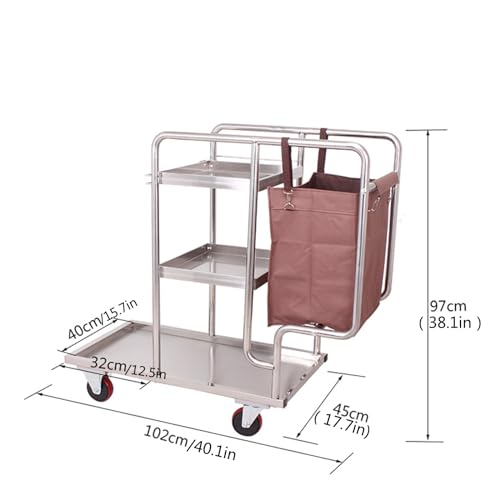 Carrello di pulizia su ruote con borsa in vinile, 3 ripiani, per uso domestico e commerciale, organizer per forniture per la casa