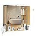 Produktbild VASAGLE Spiegelschrank Bad mit Beleuchtung, 14,5 x 70 x 70 cm, Stecker, Hängekorb, Haartrockner-Halter, Spiegelschrank, Badschrank, Wandschrank, für Badezimmer, natureichenfarben BBK124Y01