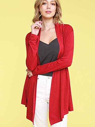 Image of Lock and Love Women's Draped Front Open Asymmetrical Cardigan - Casual Long Sleeve Lightweight Duster