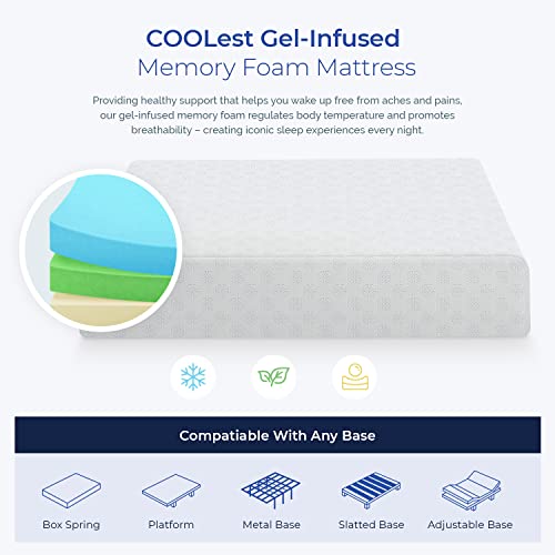 Icon Sleep 10 Inch Coolest Gel Memory Foam Mattress, Made In Usa, 2022 Model, Triple Layer, Certipur-Us Certified, Bed-In-A-Box, 100 Night Trial, Forever Warranty, Green Tea, Queen #TOP4