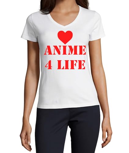 T-shirt anime femme col en V en coton blanc confortable au quotidien
