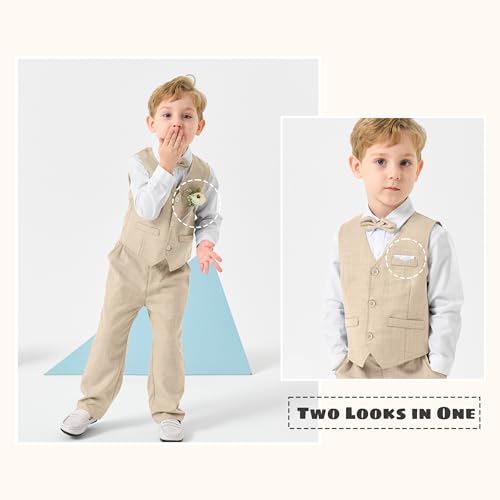 Image of Volunboy Baby Boys Formal Wedding Ring Bearer Outfits Toddler Gentleman Bowtie Vest Guest Suits Dress Shirt Pants Set