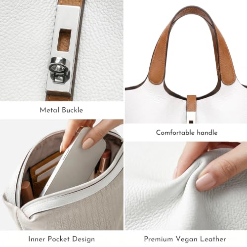 Image of Tote Bag for Women Vegan Leather Bucket Purse for Women Top Handle Handbag Shoulder Bag with Detachable Small Purse