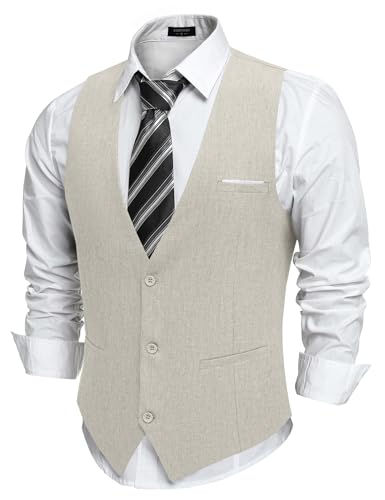 COOFANDY Men's Suit Vest Slim Fit Casual Business Vests Lightweight V-Neck Formal Dress Waistcoat for Wedding Prom