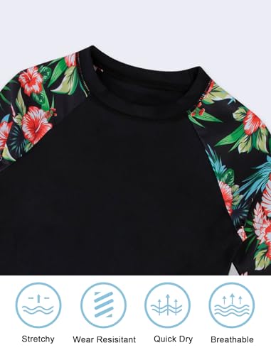 Image of Girls Swimsuit Long Sleeve Swim Shirt 3 Piece Rash Guard for Girls Bathing Suit with Boyshorts