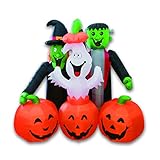 GOOSH Halloween Blow-up Inflatable Ghost in Pumpkin and Green Face Witch Combo for Halloween Outdoor Yard Decoration (5 Foot Tall)