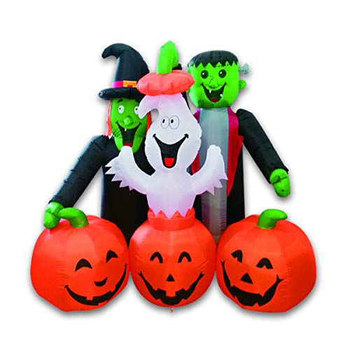 GOOSH Halloween Blow-up Inflatable Ghost in Pumpkin and Green Face Witch Combo for Halloween Outdoor Yard Decoration (5 Foot Tall)