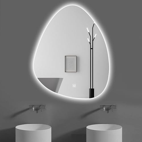 Biznest 70x50 Cm LED Tear Drop Lighted Bathroom Wall Mirror 3 Color Light Touch Switch with Fog Pad (70x50 Cm Tear Drop L8040)
