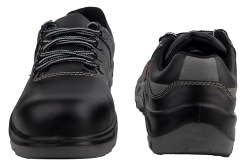 Image of Karam FS15 Black Leather Sporty Safety Shoes for Men | Water Repellent, Antistatic & Antislip | Fiber Toe | Double Density