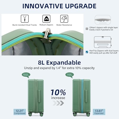 HanTrip 28 Inch Luggage Hard Shell Suitcases, Expandable Travel Checked Luggage 28 Inch, Large Check In Luggage with Spinner Wheels Cup Holder Charger Built in Lightweight Suitcase, Forest Green by HanTrip - Used condition - Image 4