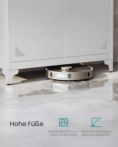 SONGMICS Mehrzweckschrank, Garderobenschrank, Aufbewahrungsschrank, Aktenschrank, Metallschrank, mit 2 Türen, 5 Fächern, Hängestange, abschließbar, hohe Füße, 80 x 40 x 165 cm, mattgrau OMC018GJ01
