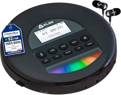 Lecteur CD portable KLIM Nomad avec batterie longue durée et écouteurs inclus pour la maison