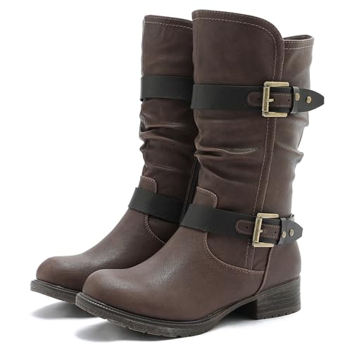 GLOBALWIN Mid-Calf Brown Comfortable Fashion Dress Boots For Women Low Heel Size 7M - image 1