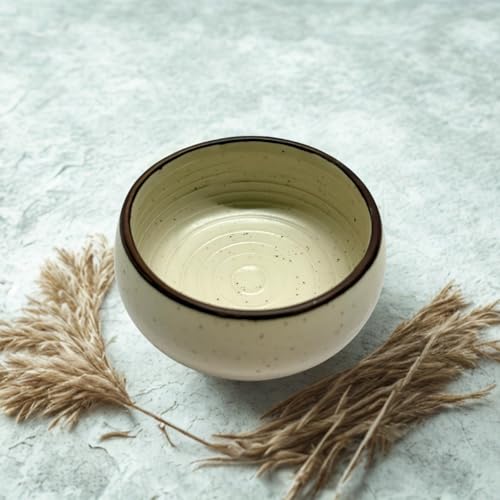 Image of Freakway Handcrafted Speckled Ceramic Bowl - 150 ml | Minimalist Beige with Brown Rim-Set of 4