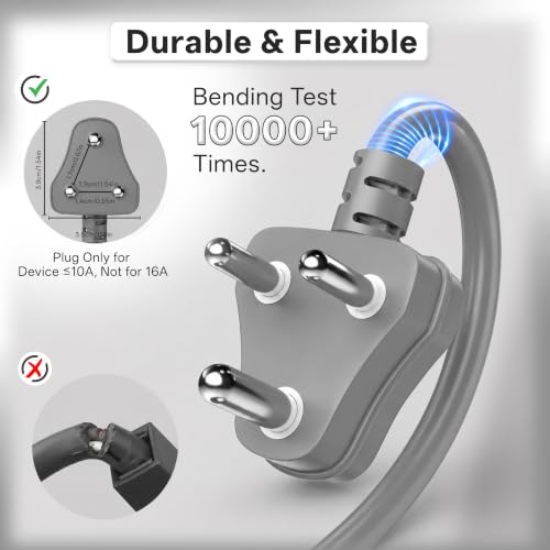 Image of Rapoo E05 5M Heavy Duty Power Extension Cord| 2500W 10A 3-Pin Plug with Child Safety Door| Single Outlet Wire Extender| Fire Retardant| Short-Circuit Protection| All-Season Indoor /Outdoor Use (Grey)