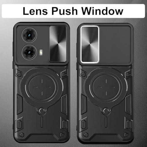 Image of Designerz hub iQOO 15 5G Back Case | Hybrid Case with 360 Degree Rotating Finger Ring Holder + Slider Shutter Camera Protection Case for iQOO 15 5G- Black