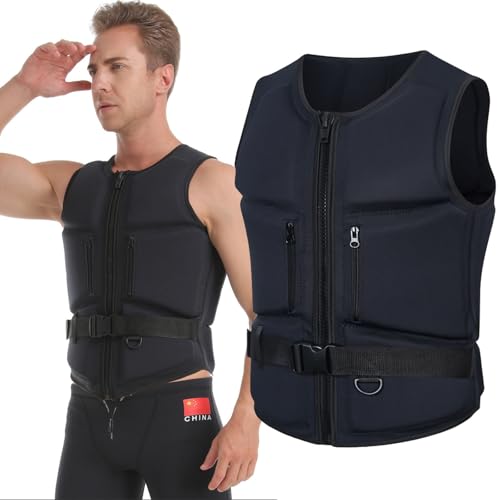 ZTMHRG Chaleco Salvavidas de Neopreno para Adulto, Chaleco Salvavidas de flotación portátil Chalecos Salvavidas Ajustables para natación, Kayak, Buceo, Pesca y Deportes acuáticos(Black,M 40-50KG)