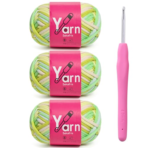 Image of Crochet Yarn 150g /163.5yds Cotton Yarn for Crocheting - Crochet Knitting Yarns for Beginners with Easy-to-See Stitches - Yarn for Crocheting - Parfait Chunky Yarns -Cotton-Nylon Blend (A6)