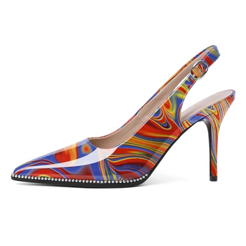 Image of SAMMITOP Women Slingback Heels Stilettos Closed Pointed Toe High Heel Silver Beaded Pumps Comfortable 3.5 Inch High Heels for Women Dressy Shoes