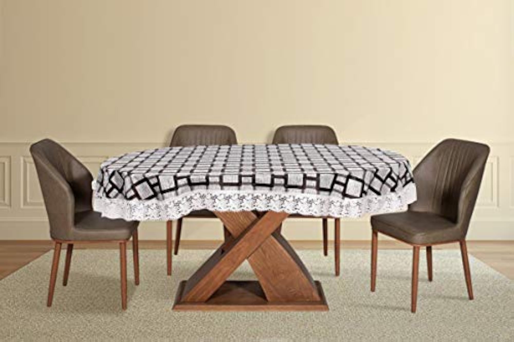 Oval Shaped 12 Seater Table Cover, Lattice Pattern Grey, Waterproof PVC