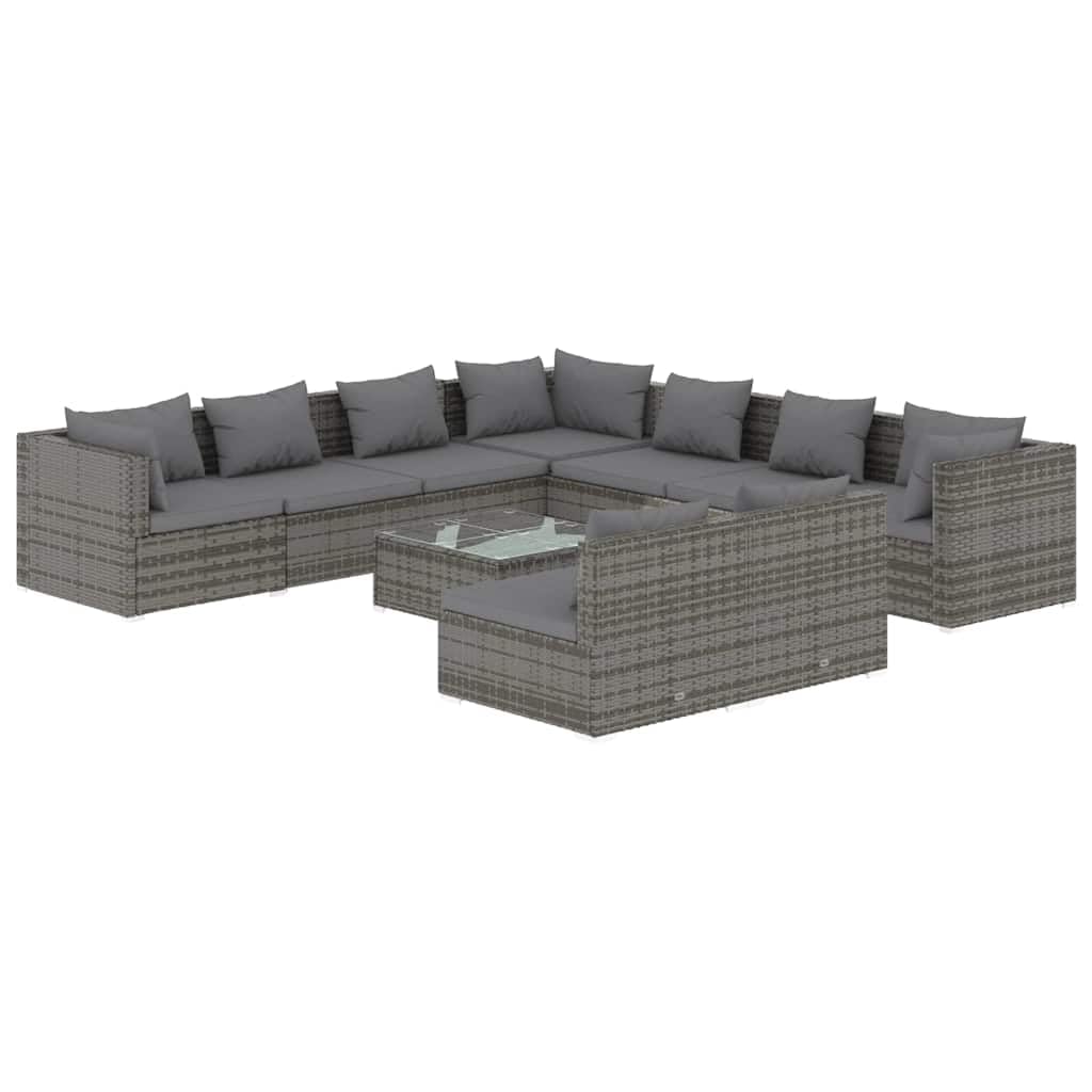 Set di mobili da giardino in polyrattan, 10 pezzi, grigio